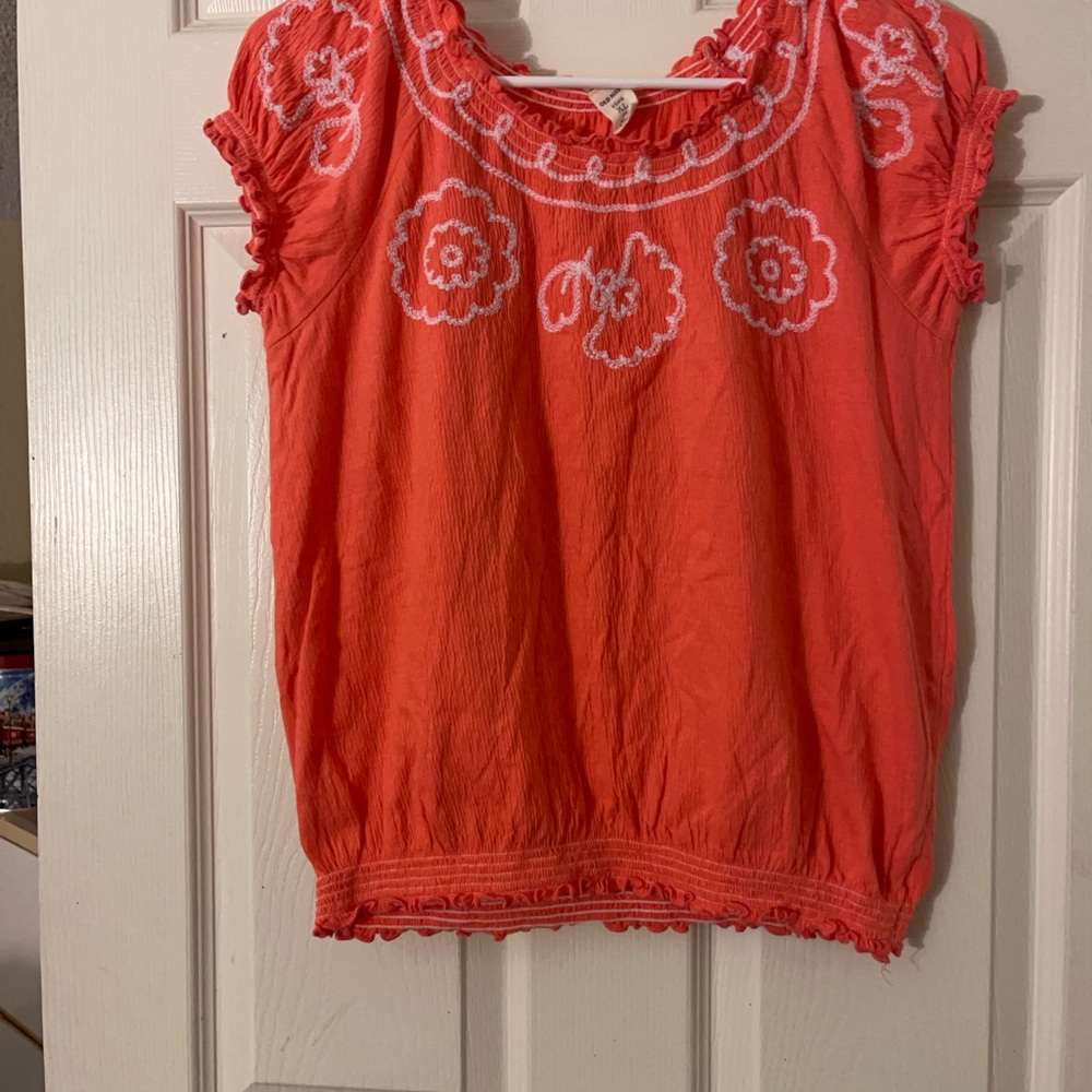 Old Navy Coral Kids Top with White Embroidery